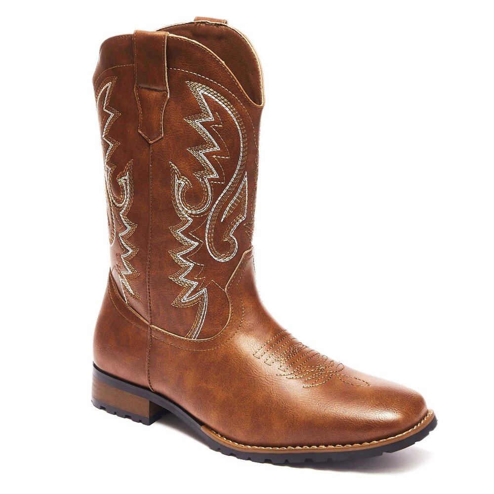 Brown Men's Cowboy Western Embroidered Square Toe Boots